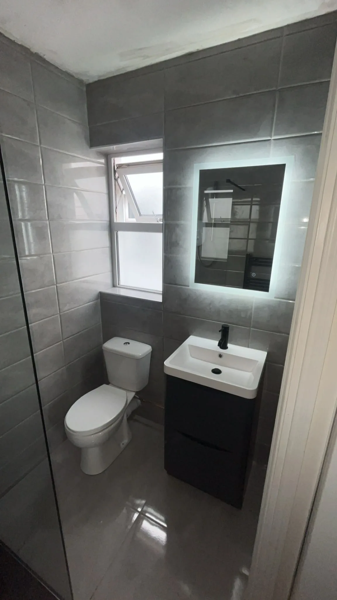 Completed grey bathroom suite renovation in Sligo